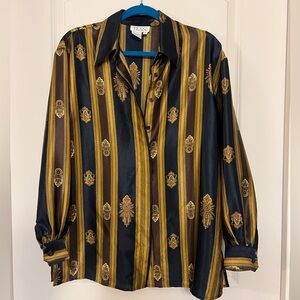 Vintage Striped Button-Up Shirt with Gold Accents